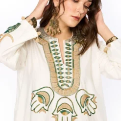 Heirloom By Rara Avis Off White Hamsa Embroidered Column Dress -Outlet Loometta Store 23rh45 3