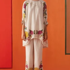 Chandrima Ivory Floral Applique And Cutwork Pants