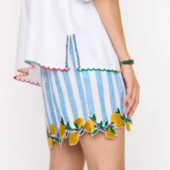 Rara Avis Blue Striped Pleated Shorts -Outlet Loometta Store 25ra23 3