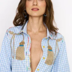 Rara Avis Sky Blue Hand Embellished Checkered Jumpsuit 8 Rara Avis Sky Blue Hand Embellished Checkered Jumpsuit -Outlet Loometta Store 25ra26 3