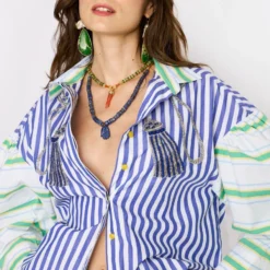 Rara Avis Blue Knot Embroidered Striped Shirt -Outlet Loometta Store 25ra6 3
