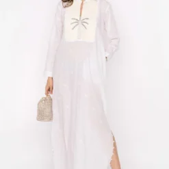 Rara Avis White Pleated & Hand Embellished Dress