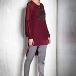 Rohit Gandhi + Rahul Khanna Burgundy Embroidered Top