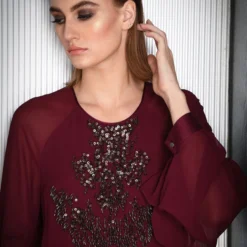 Rohit Gandhi + Rahul Khanna Burgundy Embroidered Top -Outlet Loometta Store 25tp19 3