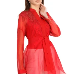 Rohit Gandhi + Rahul Khanna Red Embroidered Top With A Belt -Outlet Loometta Store 25tp26 4