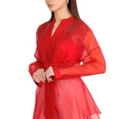 Rohit Gandhi + Rahul Khanna Red Embroidered Top With A Belt -Outlet Loometta Store 25tp26 5