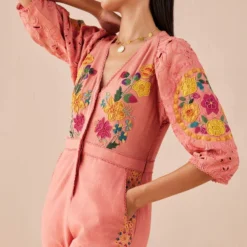 Chandrima Blush Floral Applique And Cutwork Jumpsuit -Outlet Loometta Store 2811cha34 3