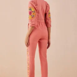 Chandrima Blush Floral Applique And Cutwork Jumpsuit -Outlet Loometta Store 2811cha34 4