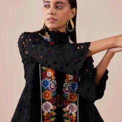 Chandrima Black Ruched Crop Top -Outlet Loometta Store 2811cha43 3