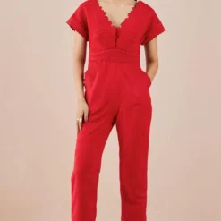Chandrima Red Quilted Jumpsuit