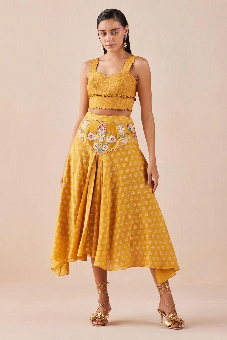 Chandrima Yellow Block Printed Pleated Skirt 4 Chandrima Yellow Block Printed Pleated Skirt - Image 2