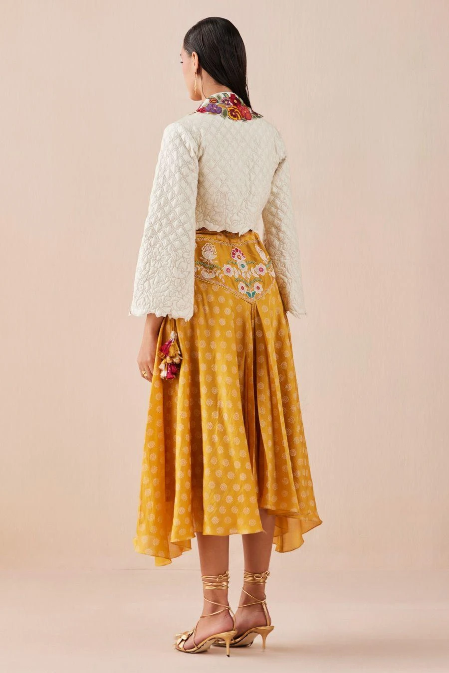 Chandrima Yellow Block Printed Pleated Skirt 5 Chandrima Yellow Block Printed Pleated Skirt - Image 3
