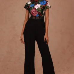 Shriya Som Black Floral Embellished Jumpsuit