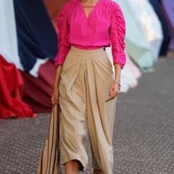 Bodice Hot Pink Ruched Sleeve Blouse
