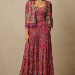Tarun Tahiliani Pink Zardosi Embellished Gilet Set