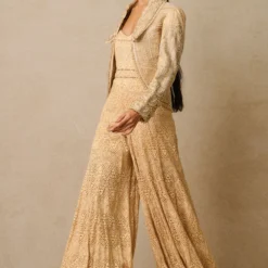 Tarun Tahiliani Beige Crystal Embellished Gilet Set -Outlet Loometta Store 29823tt10 3