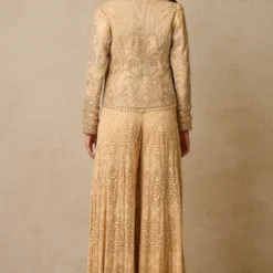 Tarun Tahiliani Beige Crystal Embellished Gilet Set -Outlet Loometta Store 29823tt10 5