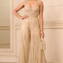 Tarun Tahiliani Champagne Gold Embellished Jumpsuit