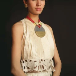 Chandrima Pleated Peplum Top With Cutwork Detail -Outlet Loometta Store 319637 2