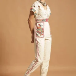 Chandrima Ivory Cotton Jumpsuit With Cutwork Detail