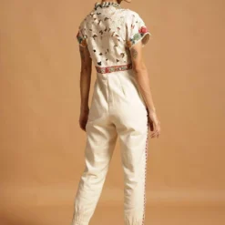 Chandrima Ivory Cotton Jumpsuit With Cutwork Detail -Outlet Loometta Store 319654 4