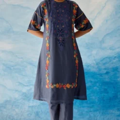 Chandrima Navy Blue Chanderi Pants