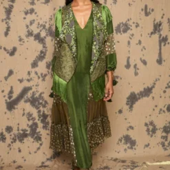 Rara Avis Olive Gathered Midi Dress