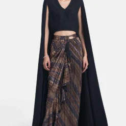 431-88 By Shweta Kapur Black Cape Style Crop Top