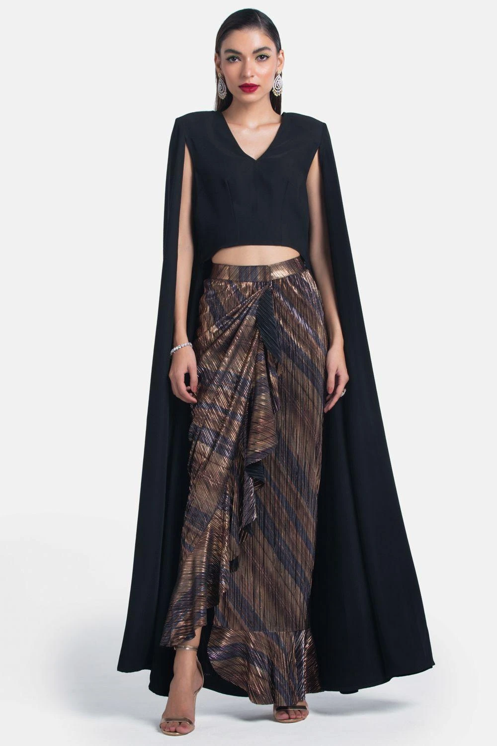 431-88 By Shweta Kapur Black Cape Style Crop Top 3 431-88 By Shweta Kapur Black Cape Style Crop Top