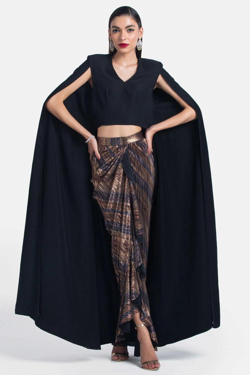 431-88 By Shweta Kapur Black Cape Style Crop Top 4 431-88 By Shweta Kapur Black Cape Style Crop Top - Image 2
