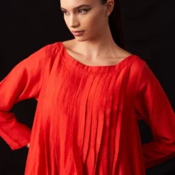 Amrich Fio Scarlet Red Hand-Woven Silk Pleated Dress -Outlet Loometta Store 41123am1 4