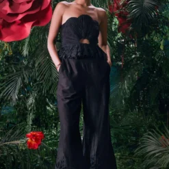 Chandrima Black Floral Ruched Bustier