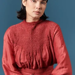 ILK Red Wood Smocked Dress With A Belt -Outlet Loometta Store 411ilk38 3