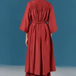 ILK Red Wood Smocked Dress With A Belt -Outlet Loometta Store 411ilk38 4