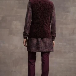 Tarun Tahiliani Men Wine Velvet Jacket Set -Outlet Loometta Store 411ttmw33 4