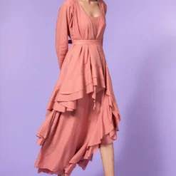 Aikeyah Pink Layered Dress With Belt -Outlet Loometta Store 42aik16 3