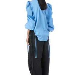 Kanika Goyal Label Blue Puff Sleeved Ruched Shirt -Outlet Loometta Store 4423kgl14 4