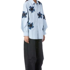 Kanika Goyal Label Powder Blue Sun Spiral Hand Embellished Shirt -Outlet Loometta Store 4423kgl44 3