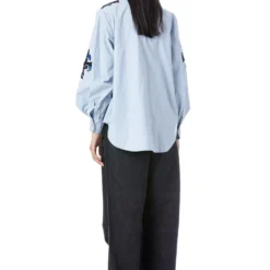 Kanika Goyal Label Powder Blue Sun Spiral Hand Embellished Shirt -Outlet Loometta Store 4423kgl44 4