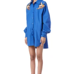 Kanika Goyal Label Blue Droopy Floral Hand Embellished Shirt -Outlet Loometta Store 4423kgl50 3