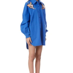 Kanika Goyal Label Blue Droopy Floral Hand Embellished Shirt -Outlet Loometta Store 4423kgl50 4