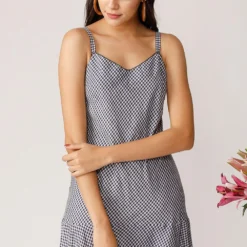 Payal Pratap Handloom Cotton Checkered Slip Dress -Outlet Loometta Store 4ss 8 blue 3