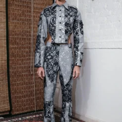 QUOD Indigo & Grey QUOD Printed Racer Denim Pant