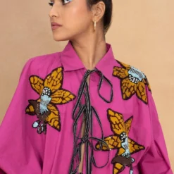 Dhruv Kapoor Pink Handcrafted Tie-up Shirt -Outlet Loometta Store 5623dk9 4