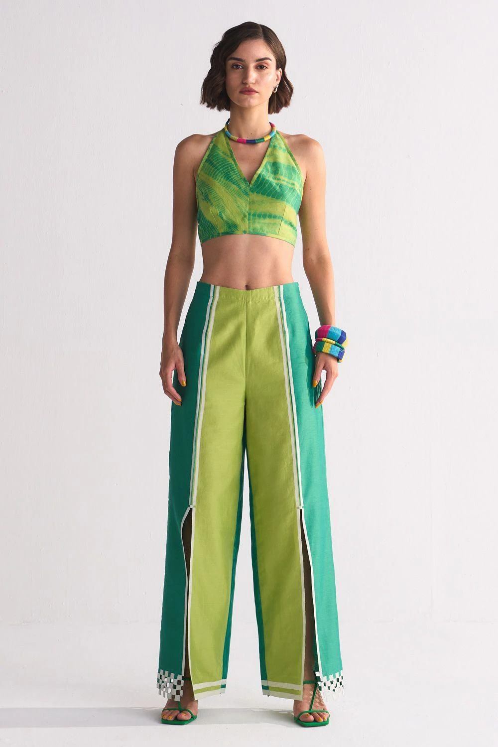 Ikai Green Applique Elasticated Straight Pants 3 Ikai Green Applique Elasticated Straight Pants