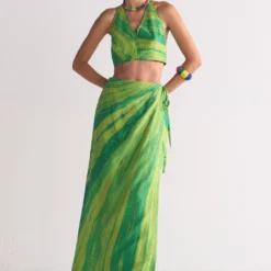 Ikai Lime Green Diagonal-dyed Wrap Skirt