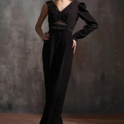 Anjali Kanwar Black Embellished & Pleated Jumpsuit