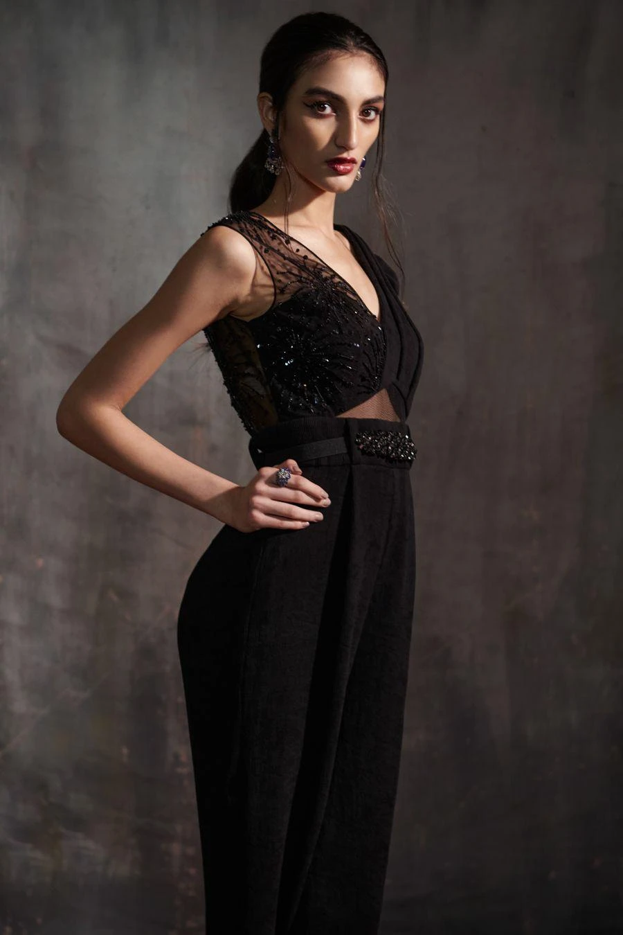 Anjali Kanwar Black Embellished & Pleated Jumpsuit 4 Anjali Kanwar Black Embellished & Pleated Jumpsuit - Image 2