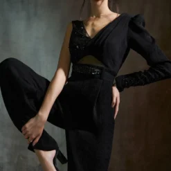 Anjali Kanwar Black Embellished & Pleated Jumpsuit 9 Anjali Kanwar Black Embellished & Pleated Jumpsuit -Outlet Loometta Store 6423akf21 3