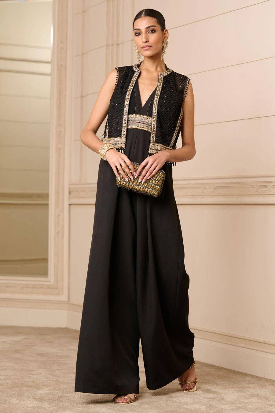 Tarun Tahiliani Black Halter Neck Embellished Jumpsuit 4 Tarun Tahiliani Black Halter Neck Embellished Jumpsuit - Image 2